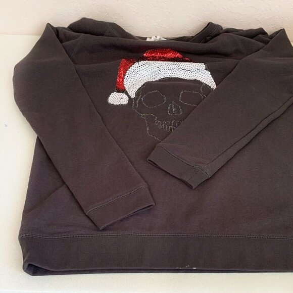 Bethany Mota Skull Christmas Sweatshirt Womens Medium Sequins Grey Red White - Picture 6 of 11